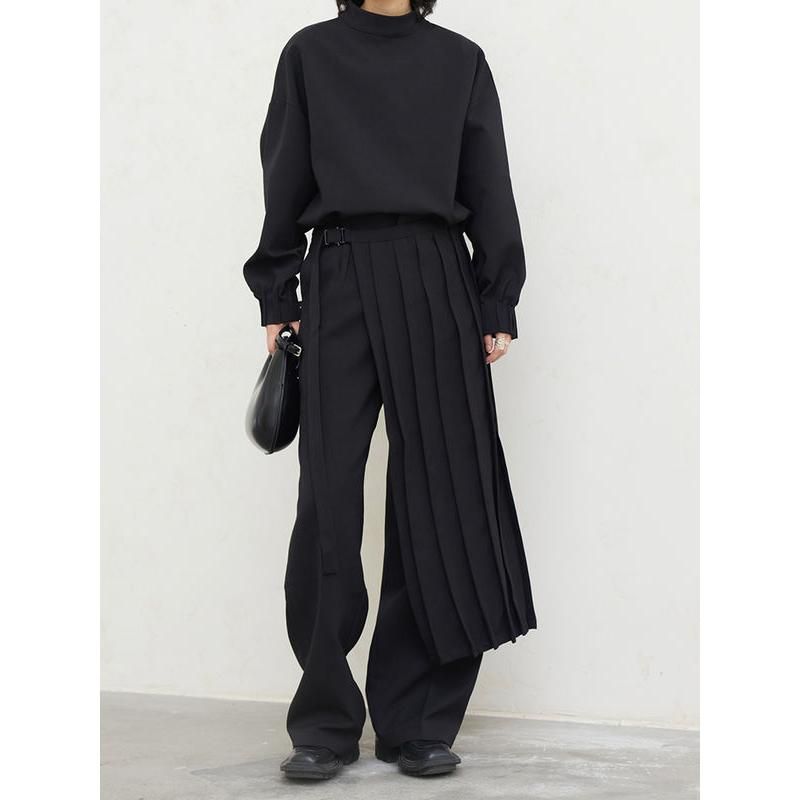 Pleated Sweatshirt Wide Leg Pants