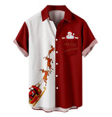 Men's Lapel Basic Holiday Printed Short-sleeved Shirt