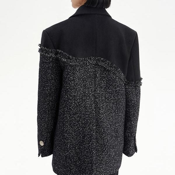 Black Tweed Woolen Coat Parkas