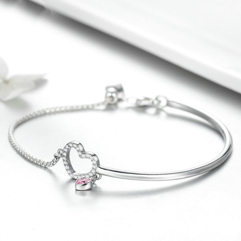 Jewelry Woman Heart Sterling Silver Fashion Ladies Silver Bracelet - Dazpy