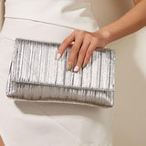 Shiny Silver Vegan Leather Evening Bag with Chain Strap