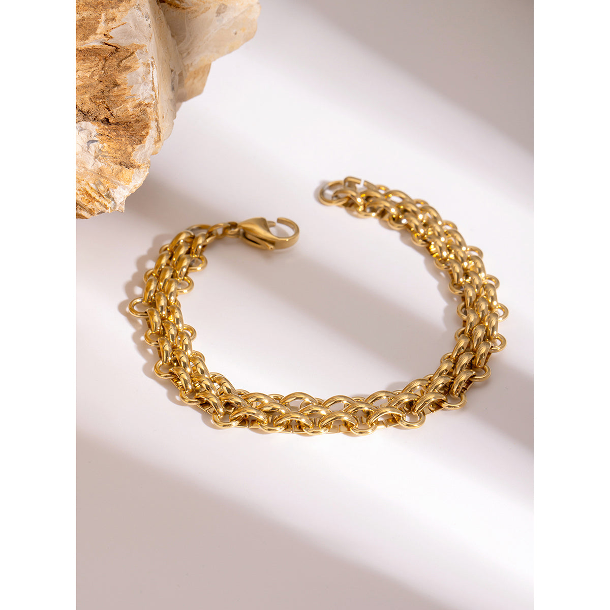 18K Gold Plated Heavy Duty Ring Clasp Braided Bracelet