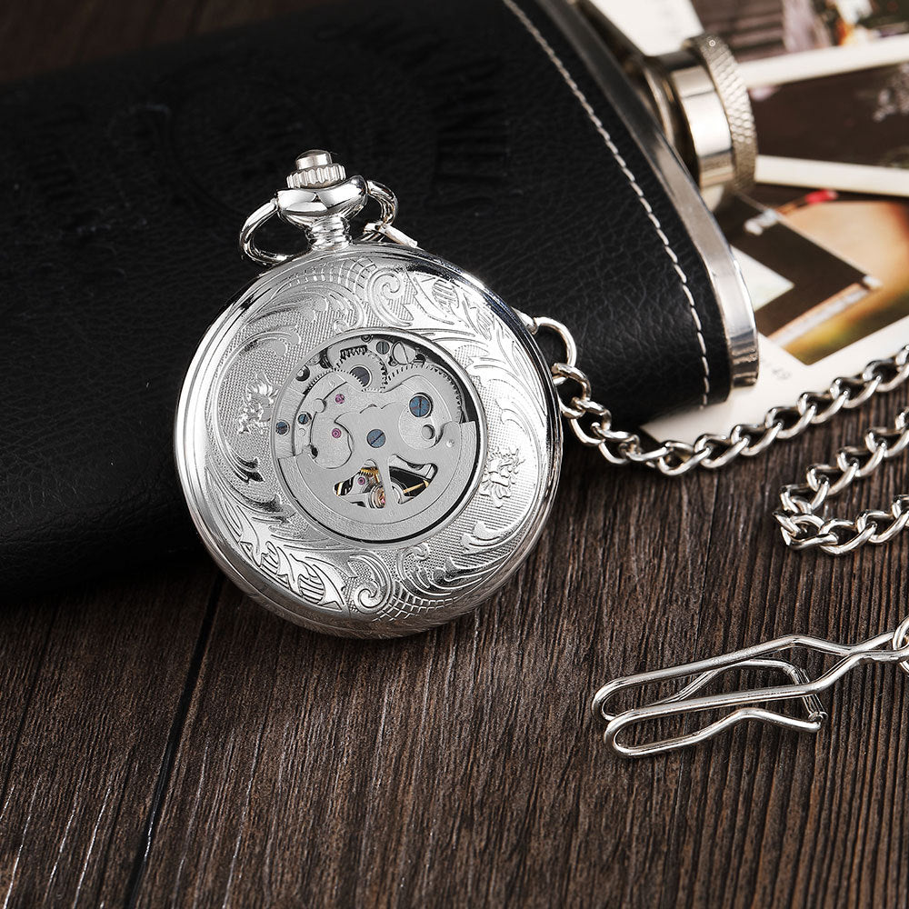 Vintage Men's And Women's Engraved Hollow Automatic Mechanical Pocket Watch - Dazpy