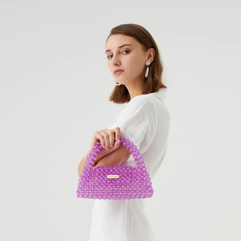 Bolso tote elegante con forma de caja de piedra de cristal acrílico con cuentas de perlas