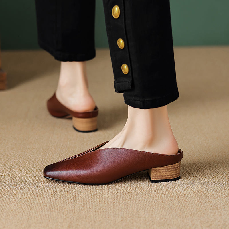 Leather Square Toe Mules