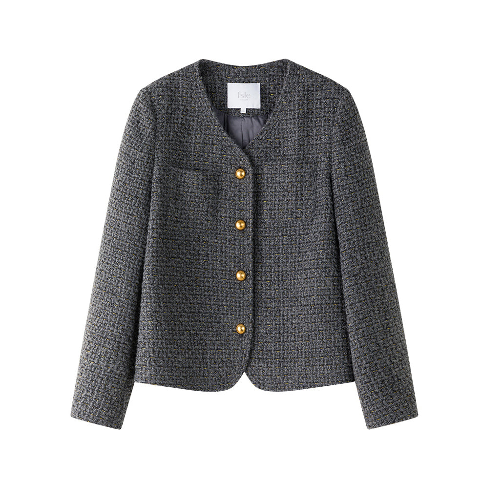 Chaqueta de tweed de lana estilo francés para oficina