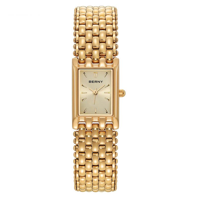 Reloj de cuarzo cuadrado dorado para mujer