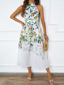 Women's Floral Halterneck A-Line Midi Dress