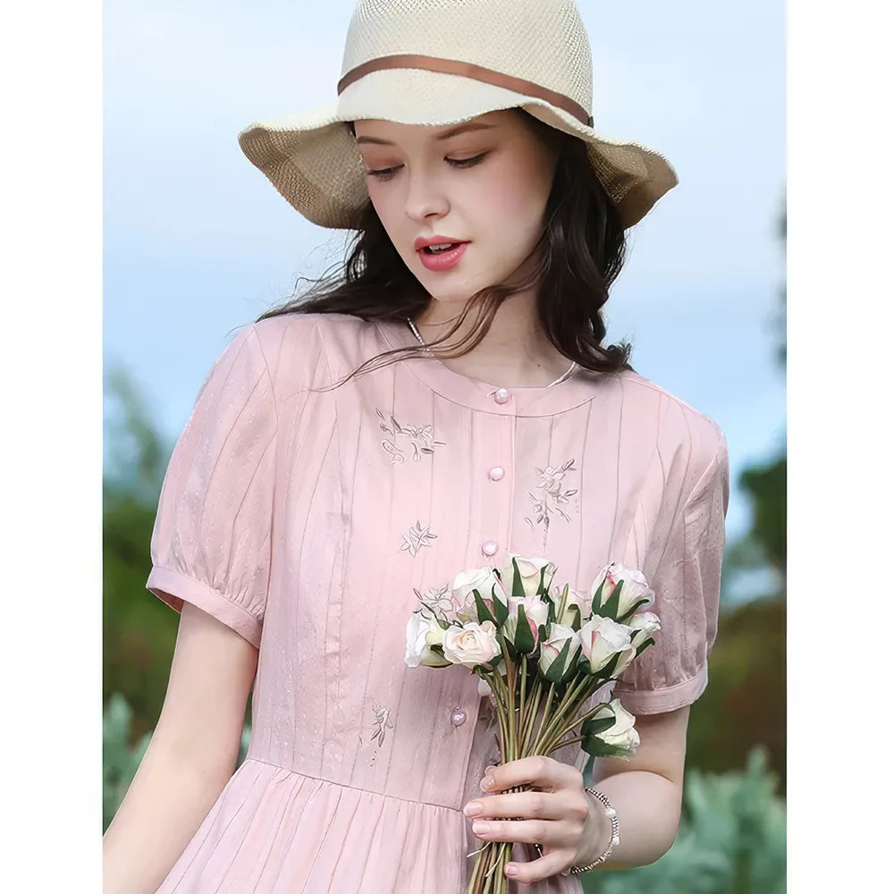 Summer Pink Embroidery Dress