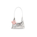 Bolso de hombro de piel sintética plateada de alta gama