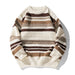 Japanese Round Neck Sweater Men's Striped Color Contrast Patchwork