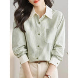 Elegant Green Striped Chiffon Blouse for Women