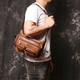 Men's Leather Large-capacity Frosted Cowhide Chest Bag - Dazpy