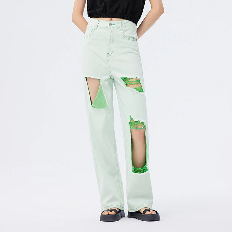 Summer Bright Line Wide Leg Jeans for Women