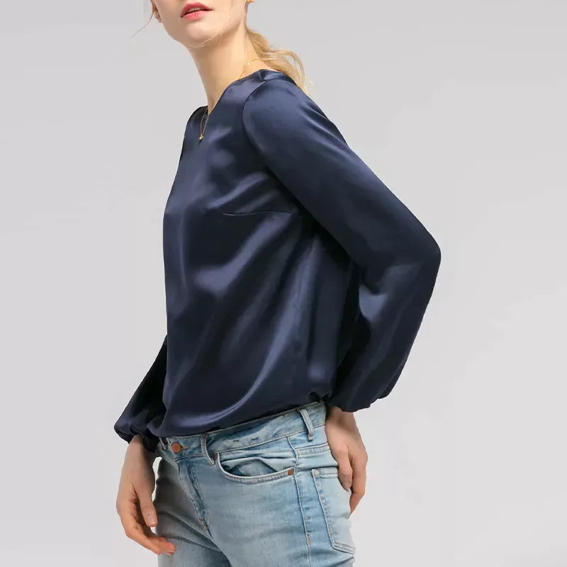 Klassisches Satin-Langarm-T-Shirt für Damen