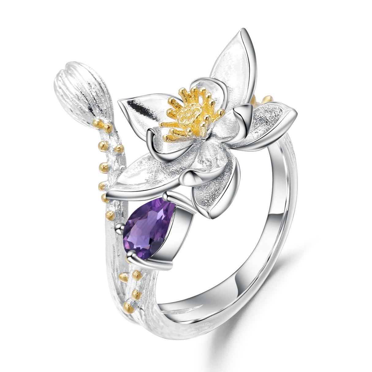 Ring Inlaid With Gem Natural Wind Flowers - Dazpy