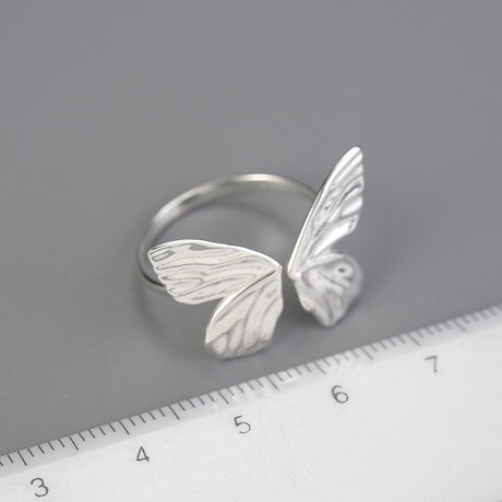 S925 Silver Sweet Style Temperament Women's Butterfly Adjustable Ring - Dazpy