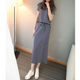 Round Neck Striped Cinched Plus Size Short Sleeve Dress