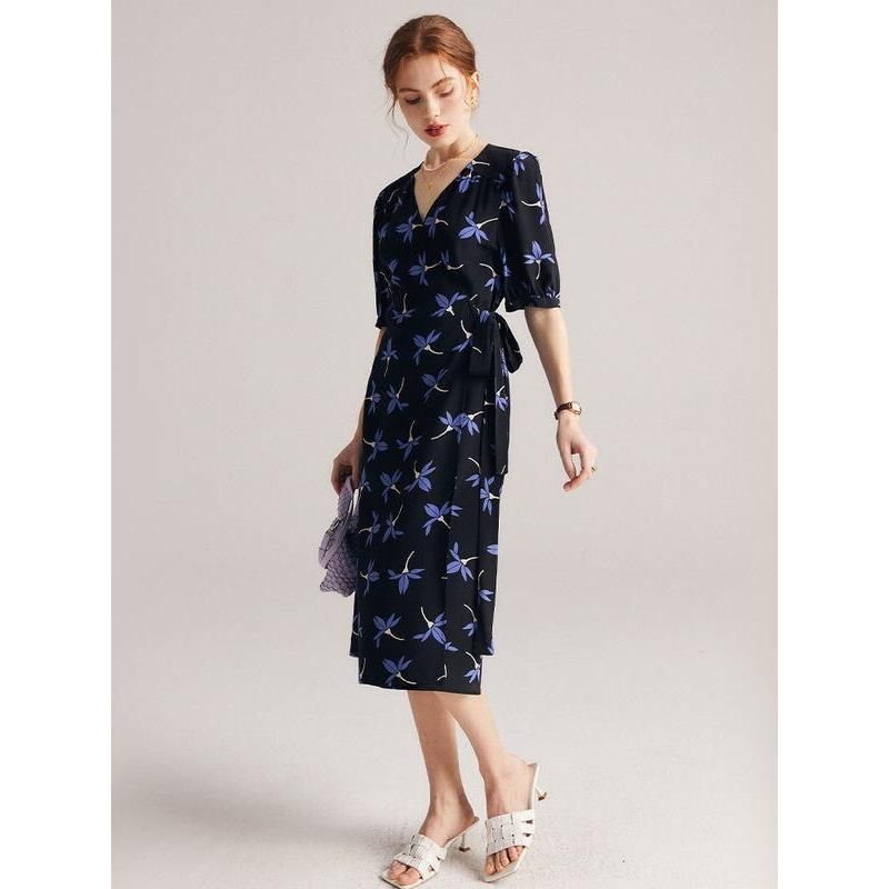 Floral Silk Crepe De Chine Wrap Dress