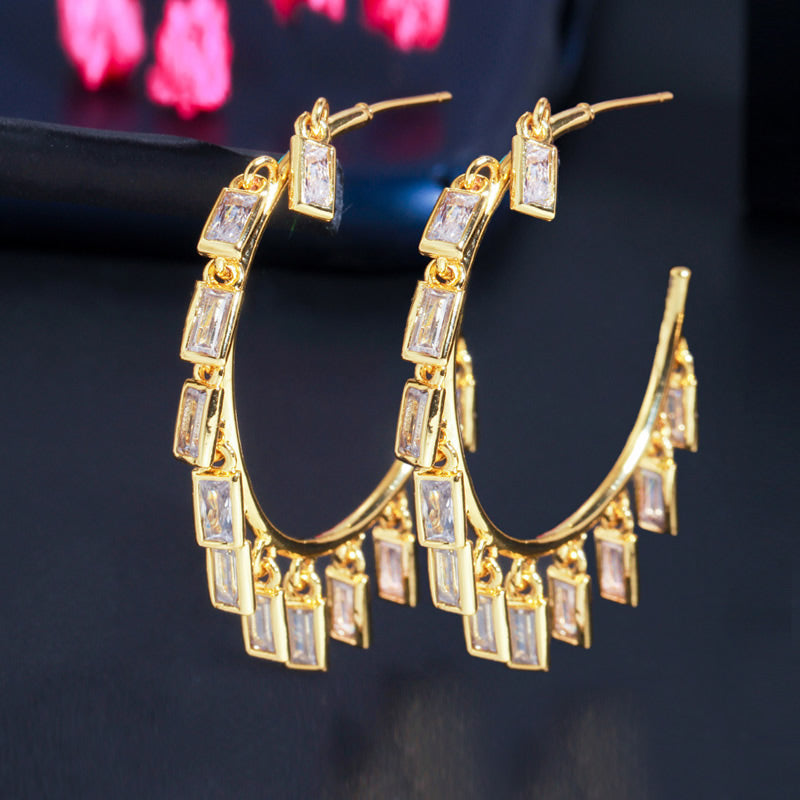 Baroque Fashion Personality Exaggerated Large Ear Ring Color Diamond - Dazpy