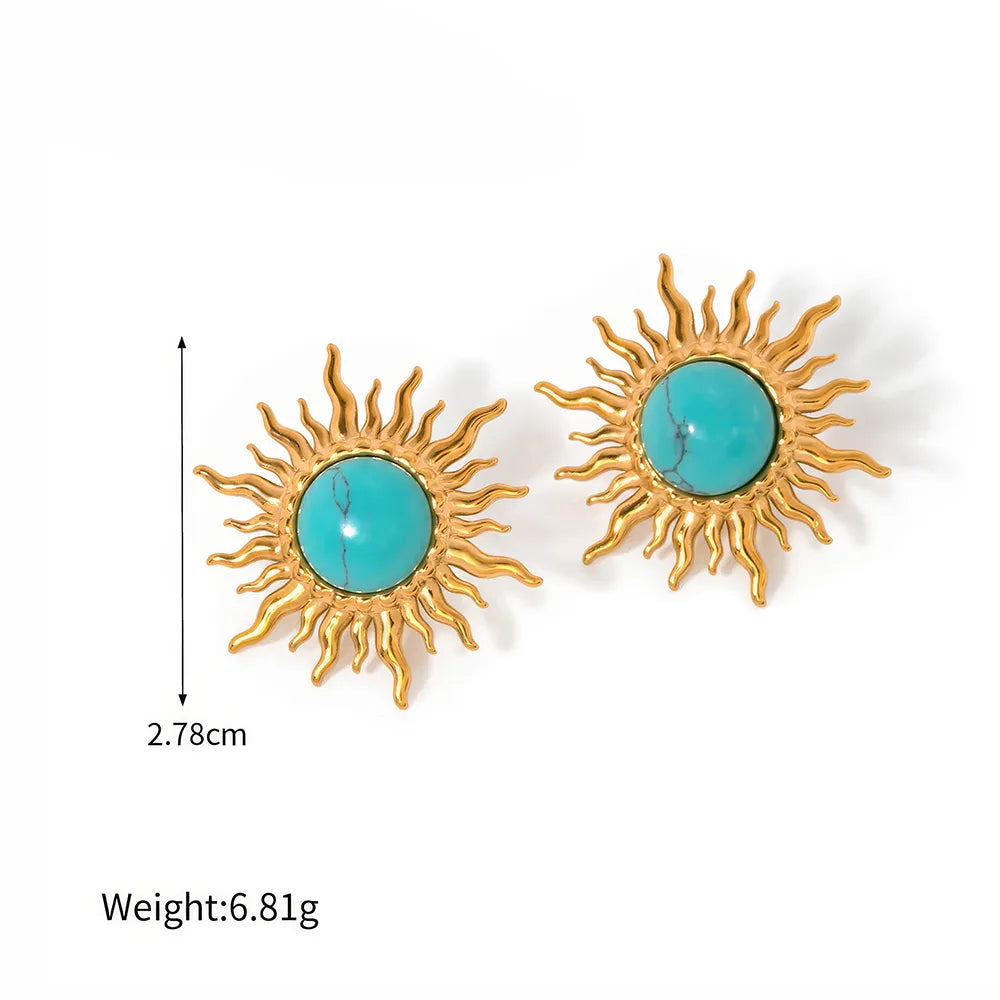 Vergoldete Sonnenblumen-Ohrhänger mit Türkiseinlage