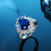 S925 Sterling Silver High Carbon Rhinestone Ring Sapphire 8 Karat - Dazpy