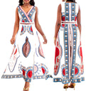 Printed V-Neck Wide-Leg Polyester Jumpsuit