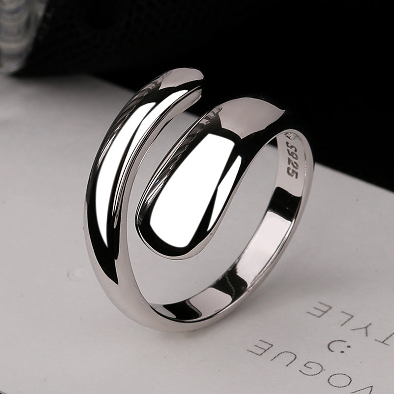 S925 Silver Opening Glossy Water Drop Ring - Dazpy