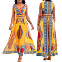 Printed V-Neck Wide-Leg Polyester Jumpsuit