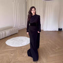 Black Long-Sleeve Shawl-Detail Dress