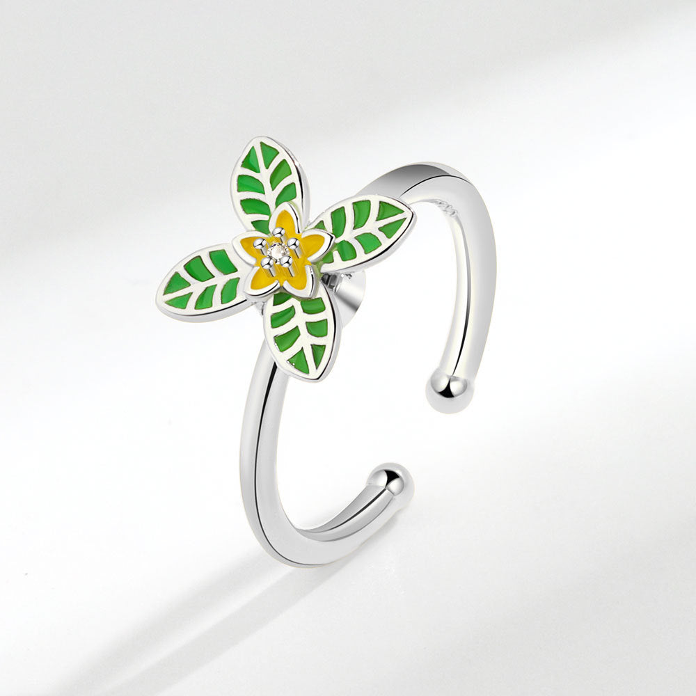 S925 Sterling Silver Fashion Micro Inlaid Zircon Small Flower Spinning Ring Women - Dazpy