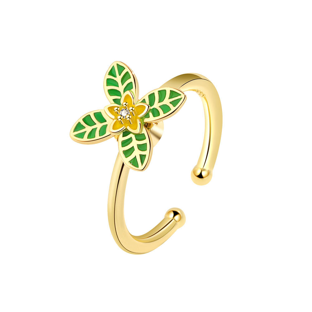 S925 Sterling Silver Fashion Micro Inlaid Zircon Small Flower Spinning Ring Women - Dazpy