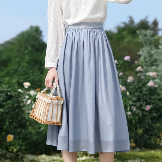 Falda de gasa elegante de verano a media pantorrilla