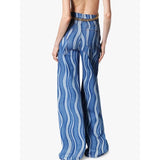 High-Waist Striped Denim Trousers