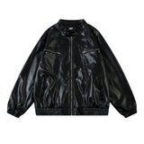 Men's Embroidered Letter Loose Leather Jacket