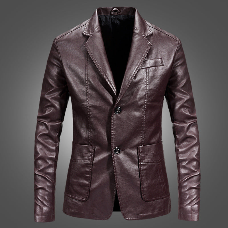 Slim Handsome Spring Chaqueta de cuero Traje pequeño Hombres