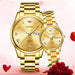 Gold Quartz Diamond Waterproof Luminous Pair Watch - Dazpy