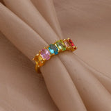 Anillos de circonitas multicolores para mujer - Acero inoxidable color dorado