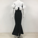 Vestido de fiesta negro con escote en forma de tubo y flores para mujer