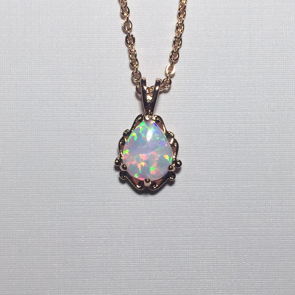 Sterling Silver Fancy White Opal Necklace - Dazpy