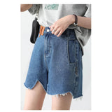 Retro-blaue Jeansshorts mit hoher Taille für Damen