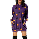 Vestido tipo suéter con capucha y estampado de Halloween para mujer