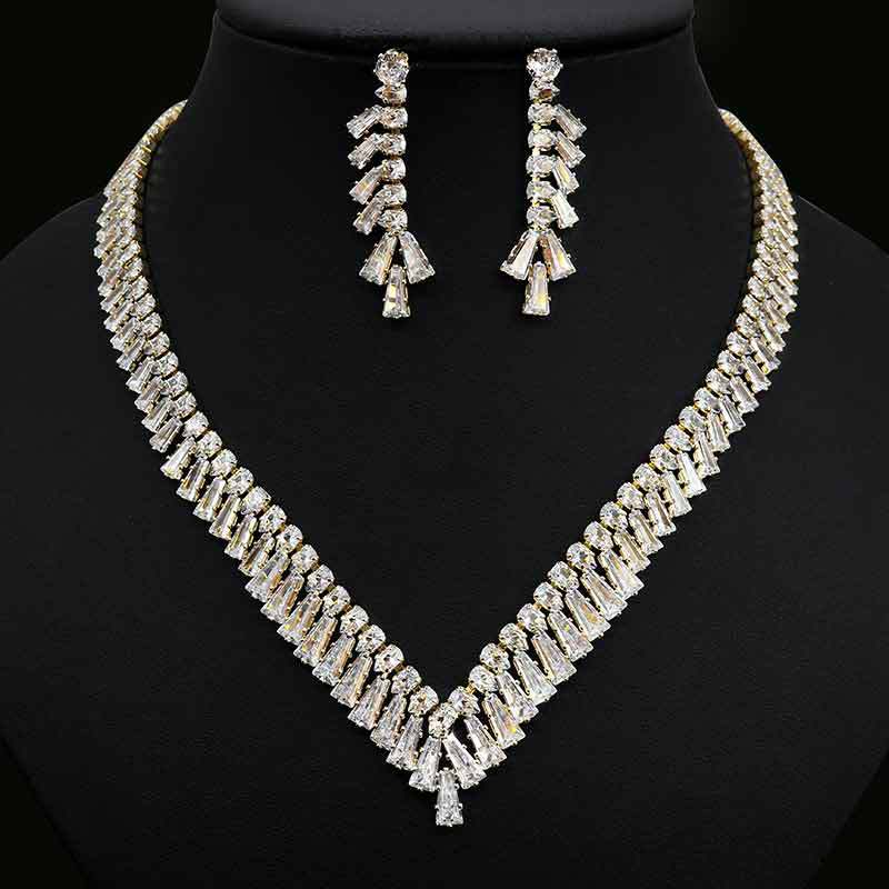 Fashion Zircon Necklace Earring Set - Dazpy