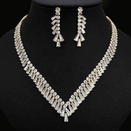 Fashion Zircon Necklace Earring Set - Dazpy