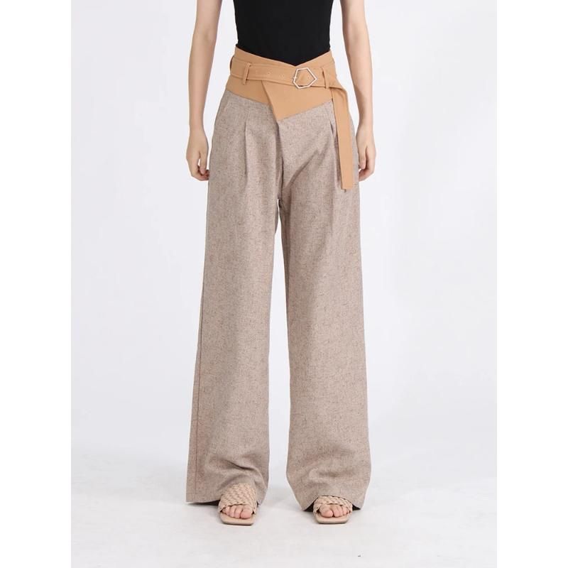 High Waist Colorblock Spliced Wide Leg Pants for Women