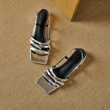 Square Toe Gladiator Sandals with Low Heel and Buckle Strap