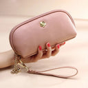 Elegante cartera de piel auténtica con borlas para mujer
