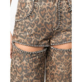 Pantalones vaqueros de leopardo con patchwork de cintura alta