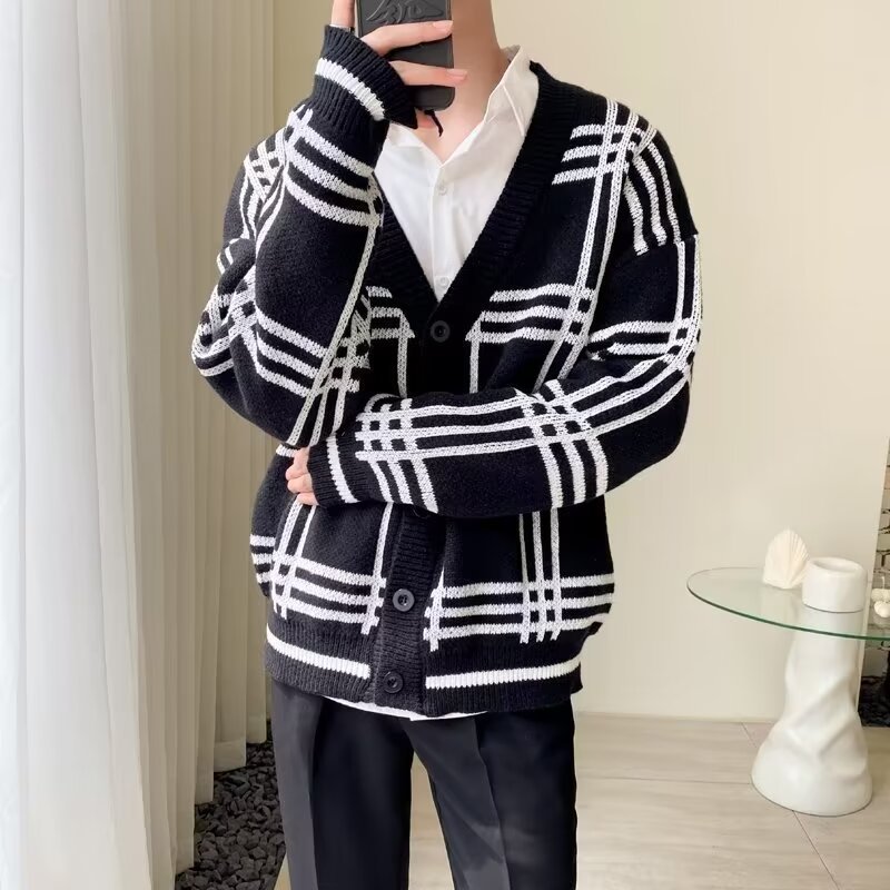 Gestreifter Strickjacke Mantel Retro Männer