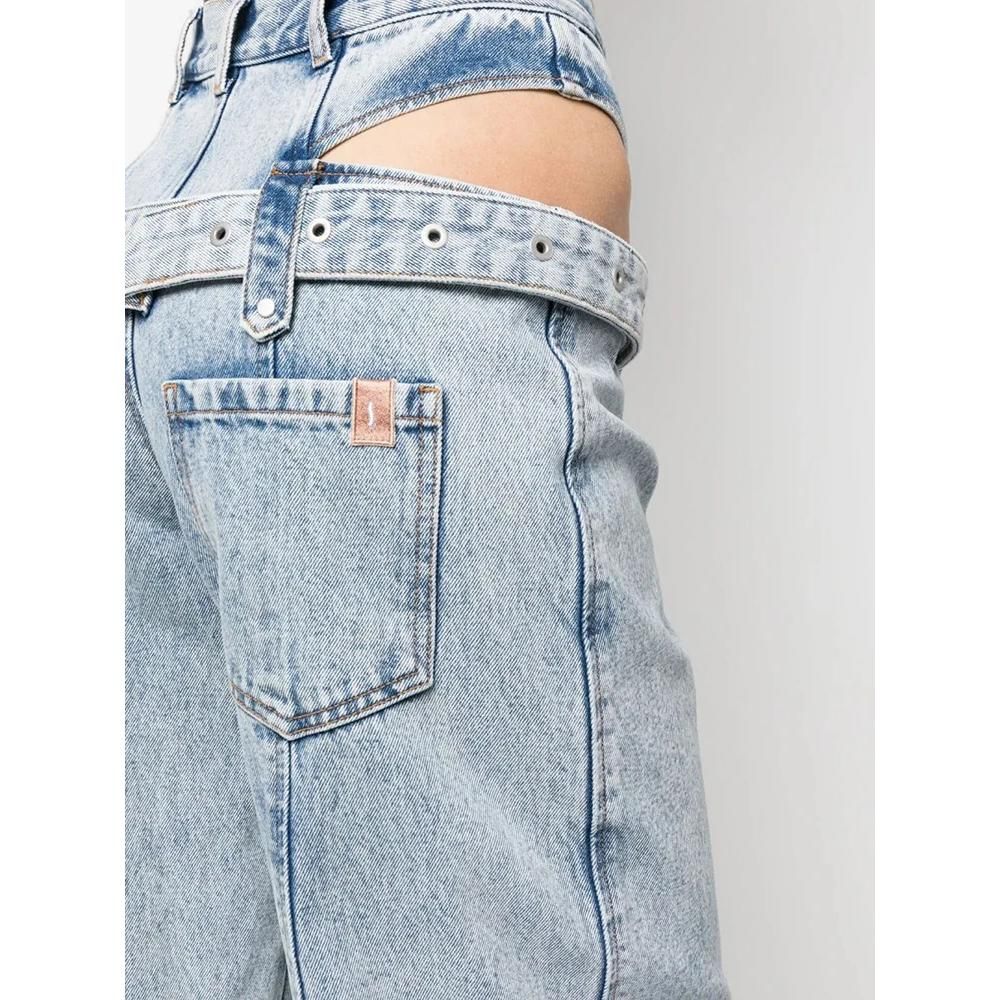 Lässige, gerade geschnittene Jeanshose mit hoher Taille und ausgehöhltem Detail